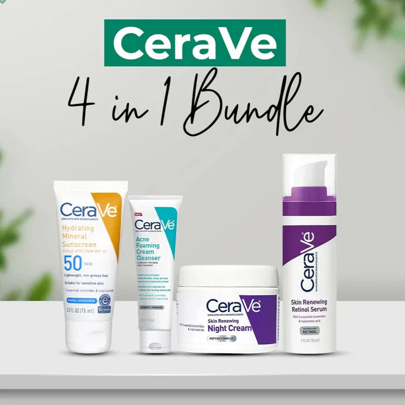 Cerave 4 In 1 Skincare Kit Night Cream, Sunblock, Cleanser & Serum For Radiant Skin